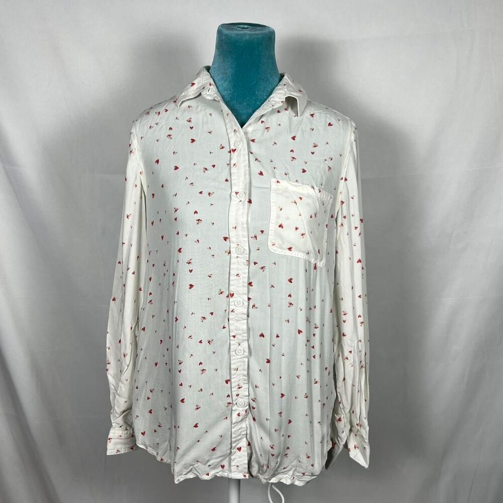 Beach Lunch Lounge White Button-Up with Red‎ Hearts - S/P valentine
